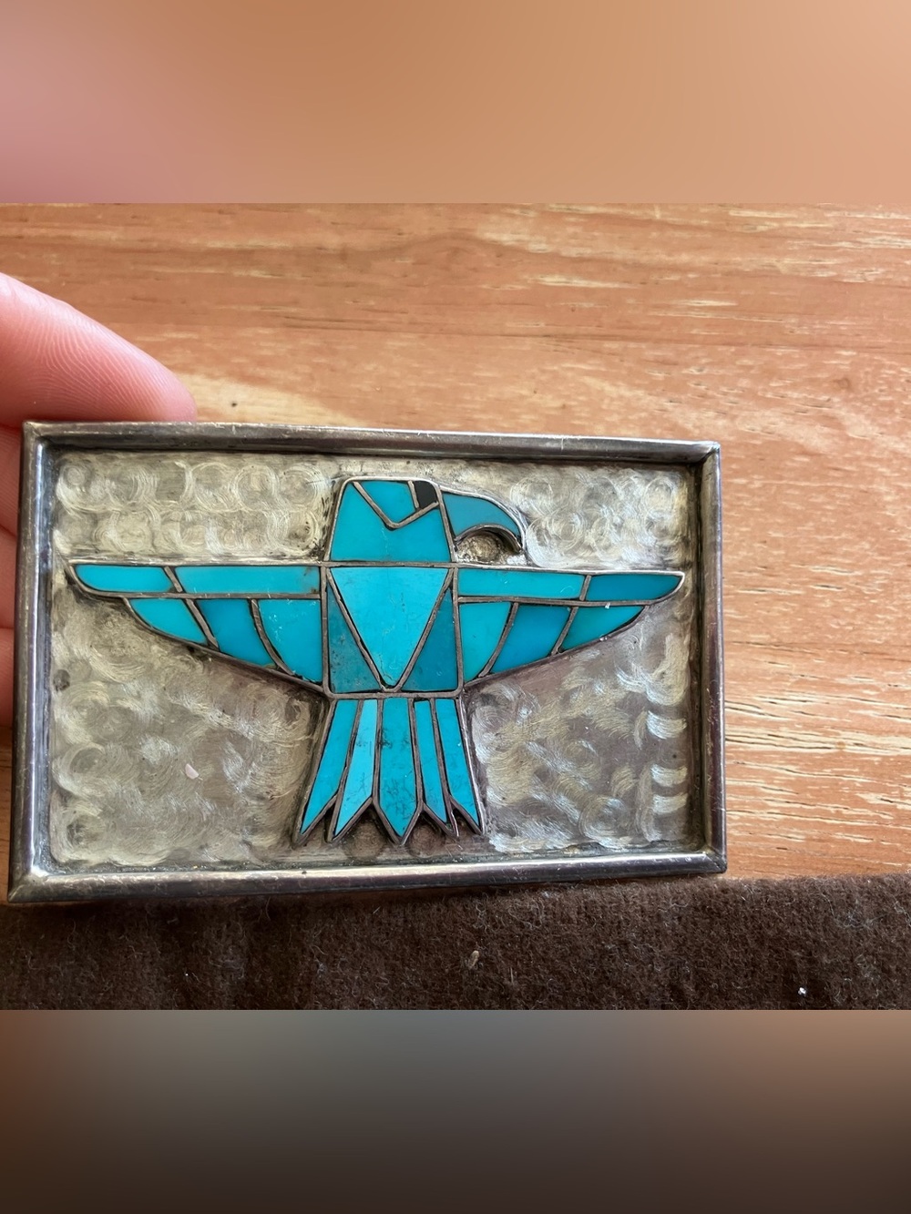 Turquoise Inlay Bird Plaque - belt buckle